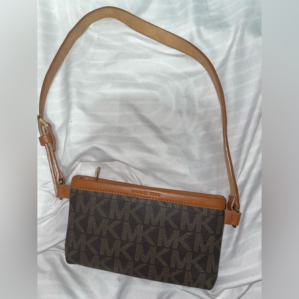 Michael Kors Tan and Brown Monogram Crossbody /fanny pack